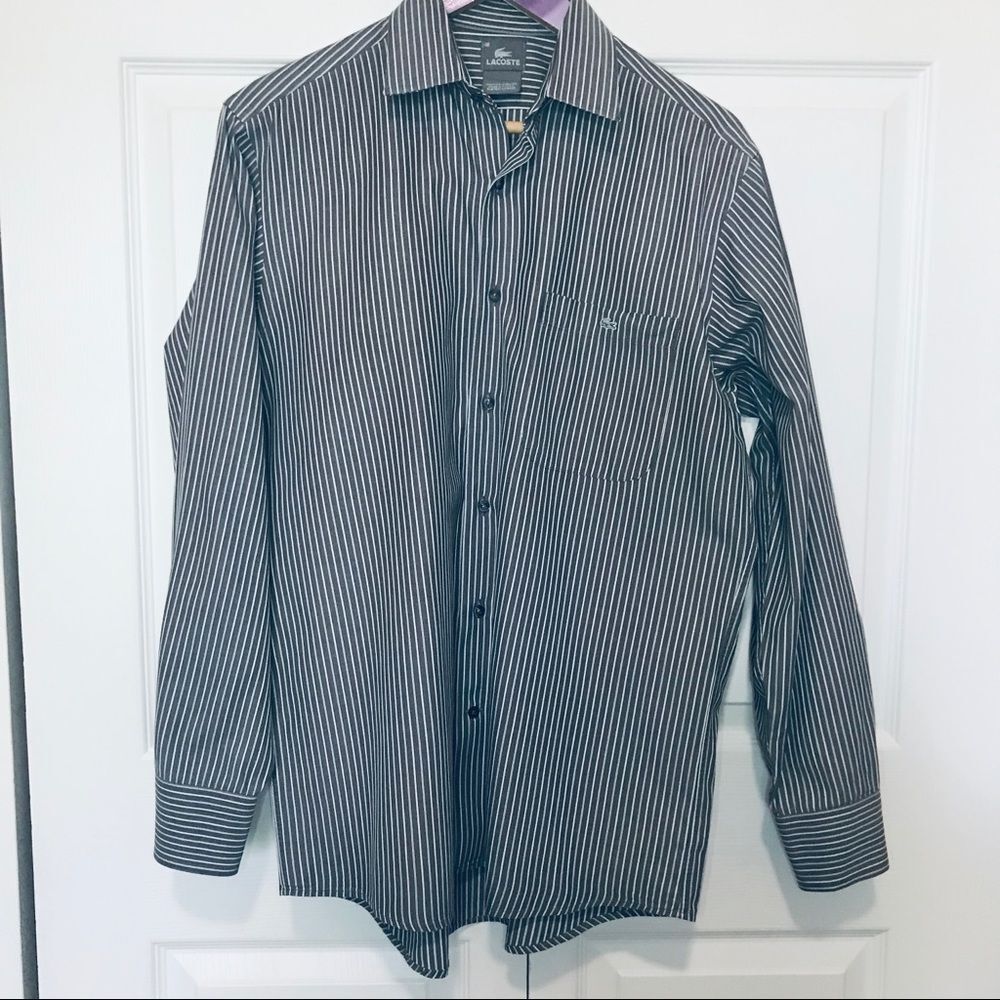 Lacoste gray label button down pin stripe dress shirt